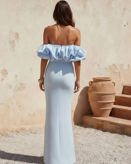 Satin Strapless Ruffles Long Mermaid Wedding Guest Dresses