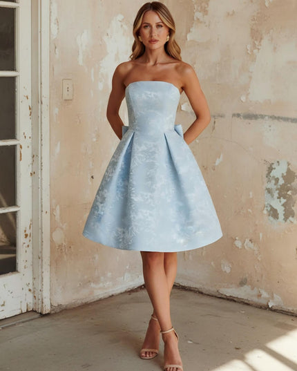 Strapless Jacquard A Line A Line Short Wedding Guest Dresses