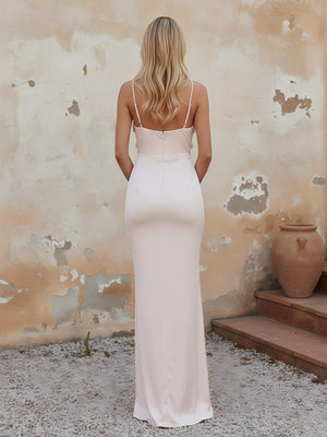 Satin Spaghetti Straps Sweetheart Ruffles Long Mermaid Bridesmaid Dresses