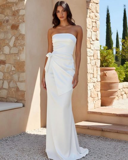 Satin Strapless Sleeveless Pleated Mermaid Wedding Guest Dresses