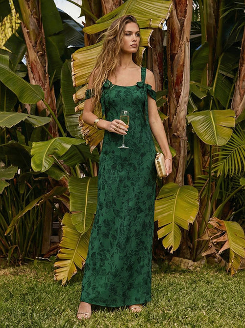 Floral Spaghetti Straps Ruffles Bridesmaid Dresses