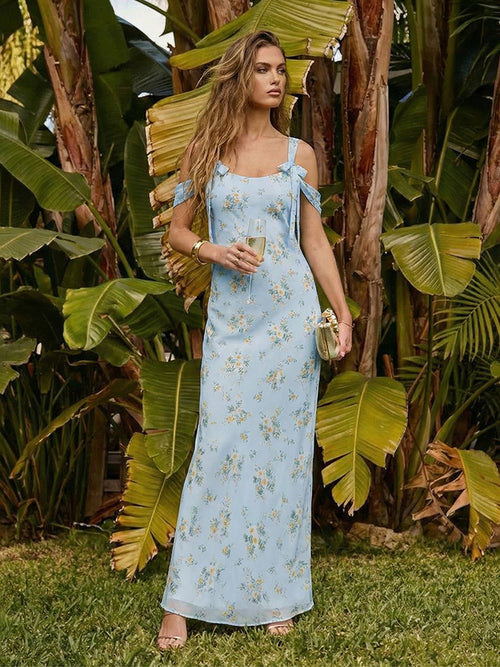 Floral Spaghetti Straps Ruffles Bridesmaid Dresses