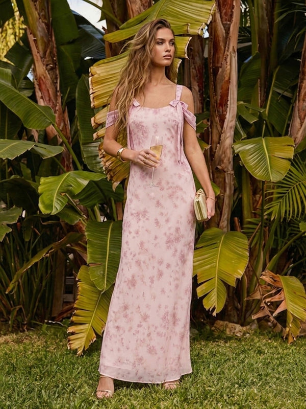 Floral Spaghetti Straps Ruffles Bridesmaid Dresses