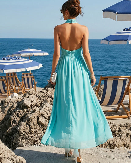Halter Chiffon Open Back Wedding Guest Dresses