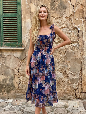 Chiffon Floral Spaghetti Straps Long Bridesmaid Dresses for Wedding Guest