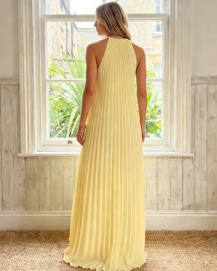 Chiffon Halter Pleated A Line Long Wedding Guest Dresses