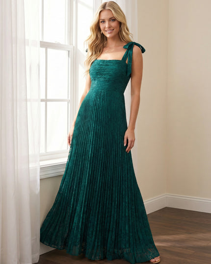 Chiffon Spaghetti Straps Pleated A Line Maxi Bridesmaid Dresses