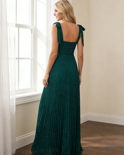 Chiffon Spaghetti Straps Pleated A Line Maxi Bridesmaid Dresses
