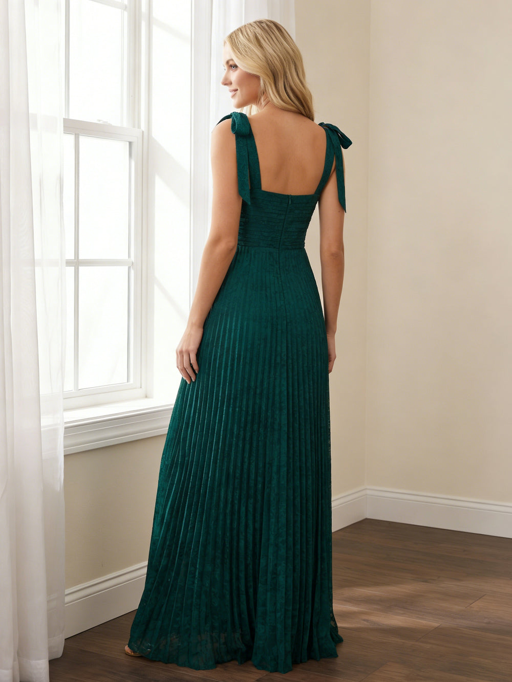 Chiffon Spaghetti Straps Pleated A Line Maxi Bridesmaid Dresses