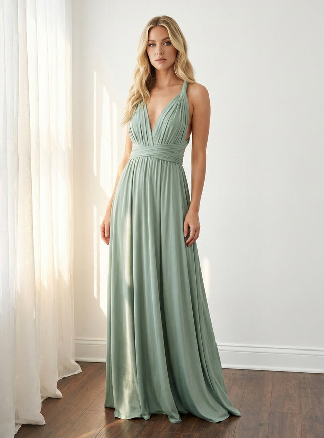 Chiffon Halter Pleated Bridesmaid Dresses with Backless Design