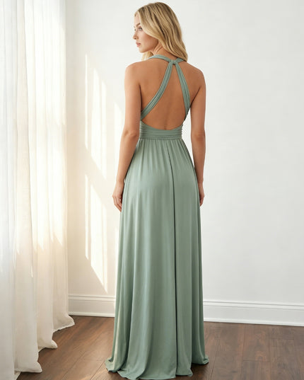 Chiffon Halter Pleated Bridesmaid Dresses with Backless Design