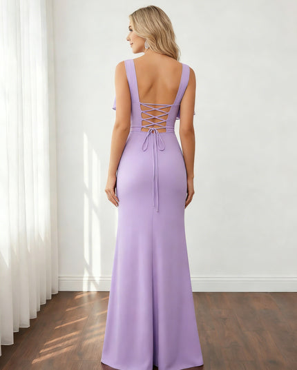 Chiffon Mermaid Cowl Neck Bridesmaid Dresses with Slit