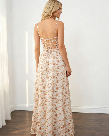 Chiffon Floral A Line Maxi Wedding Guest Dresses with Ruffles