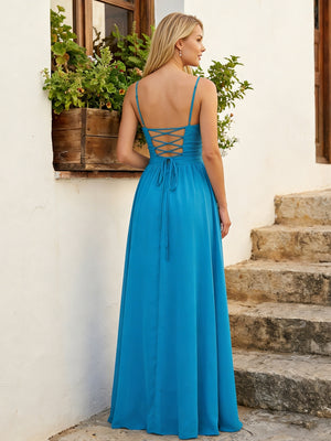 Chiffon Pleated Sweetheart A Line Long Bridesmaid Dresses