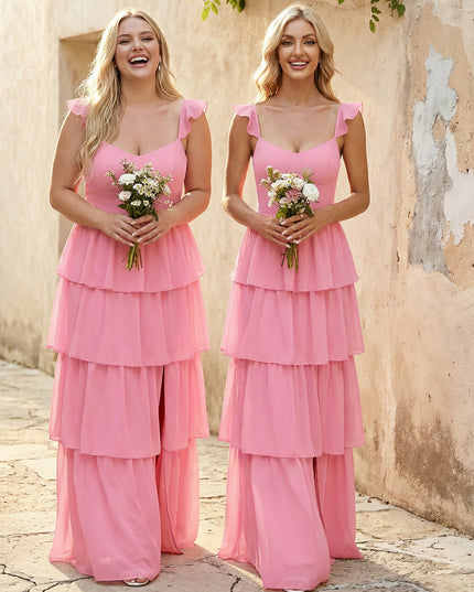 Chiffon Sweetheart A Line Bridesmaid Dresses with Slit