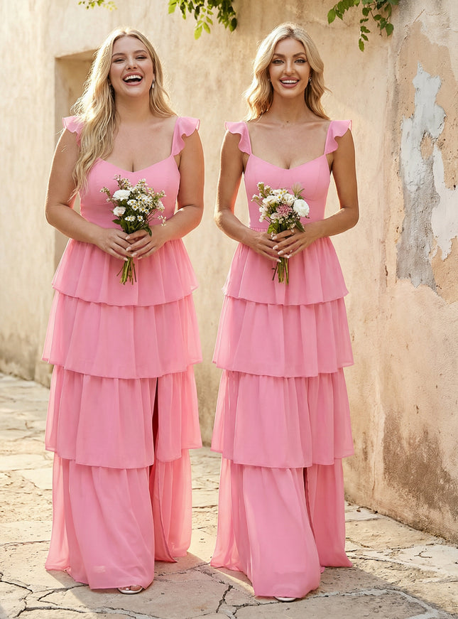 Chiffon Sweetheart A Line Bridesmaid Dresses with Slit