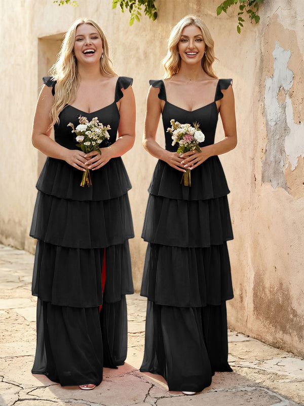 Chiffon Sweetheart A Line Bridesmaid Dresses with Slit