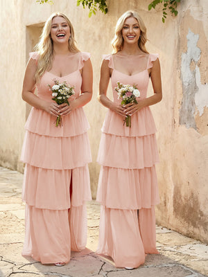 Chiffon Sweetheart A Line Bridesmaid Dresses with Slit