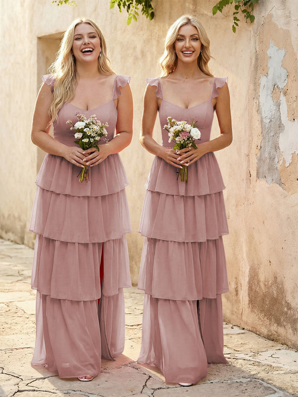 Chiffon Sweetheart A Line Bridesmaid Dresses with Slit