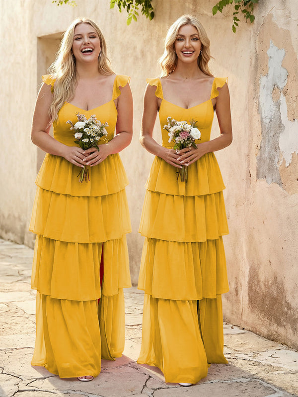 Chiffon Sweetheart A Line Bridesmaid Dresses with Slit