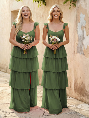 Chiffon Sweetheart A Line Bridesmaid Dresses with Slit