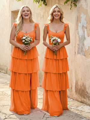 Chiffon Sweetheart A Line Bridesmaid Dresses with Slit