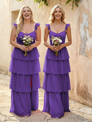 Chiffon Sweetheart A Line Bridesmaid Dresses with Slit