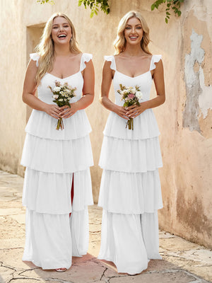 Chiffon Sweetheart A Line Bridesmaid Dresses with Slit