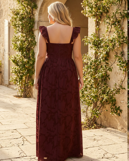 Ruffles Sweetheart Jacquard Bridesmaid Dresses with Slit