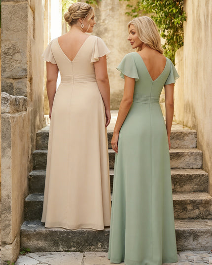 Chiffon V Neck Corset Pleated Bridesmaid Dresses