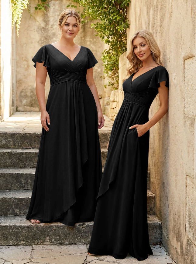 Chiffon V Neck Corset Pleated Bridesmaid Dresses