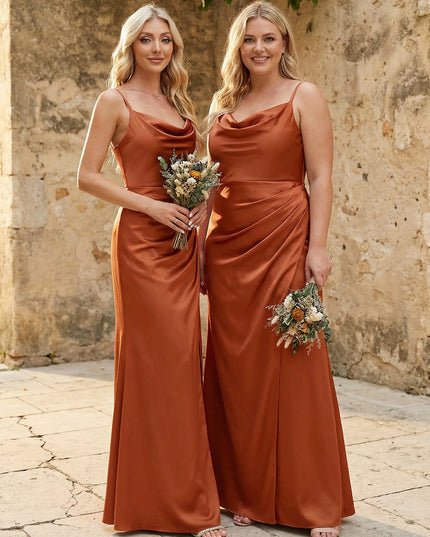 Spaghetti Straps Satin Cowl Neck Corset Bridesmaid Dresses