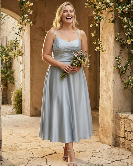 Spaghetti Straps V Neck Corset Pleated Bridesmaid Dresses