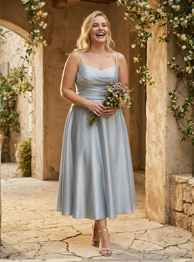 Spaghetti Straps V Neck Corset Pleated Bridesmaid Dresses
