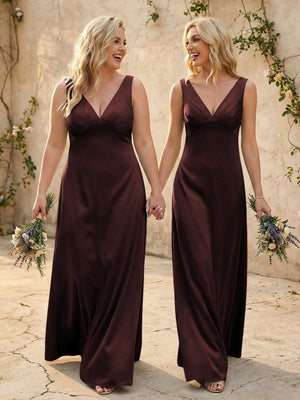 Satin V Neck Corset A Line Bridesmaid Dresses