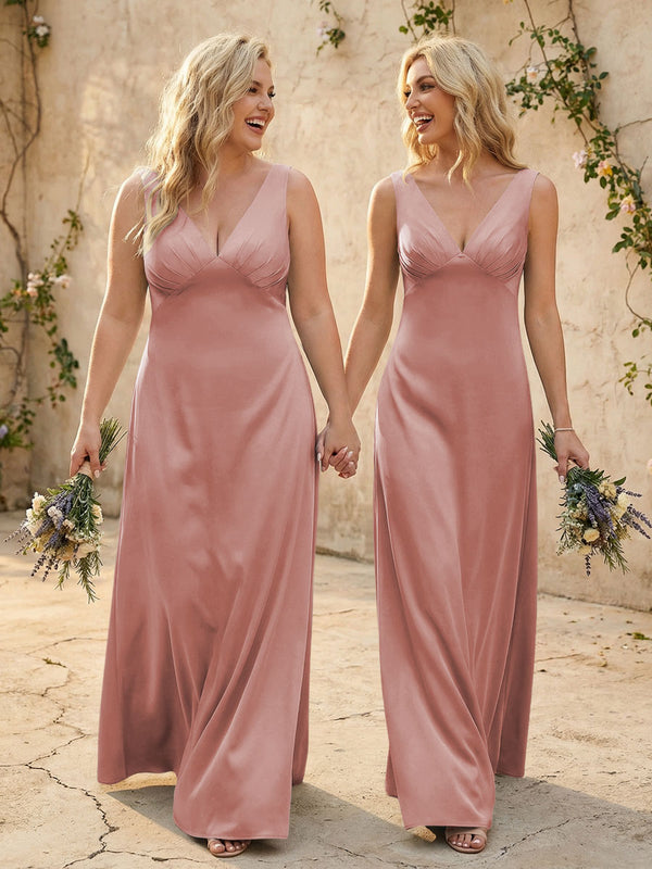 Satin V Neck Corset A Line Bridesmaid Dresses