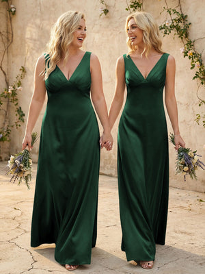 Satin V Neck Corset A Line Bridesmaid Dresses