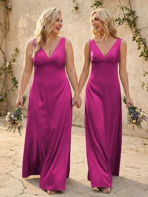 Satin V Neck Corset A Line Bridesmaid Dresses
