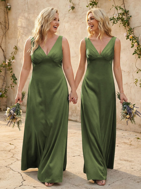 Satin V Neck Corset A Line Bridesmaid Dresses