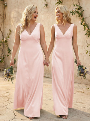Satin V Neck Corset A Line Bridesmaid Dresses
