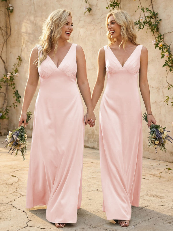 Satin V Neck Corset A Line Bridesmaid Dresses