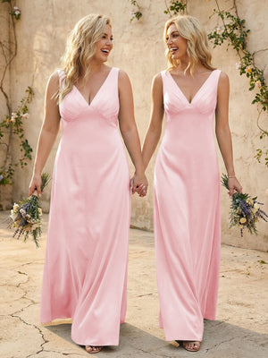 Satin V Neck Corset A Line Bridesmaid Dresses
