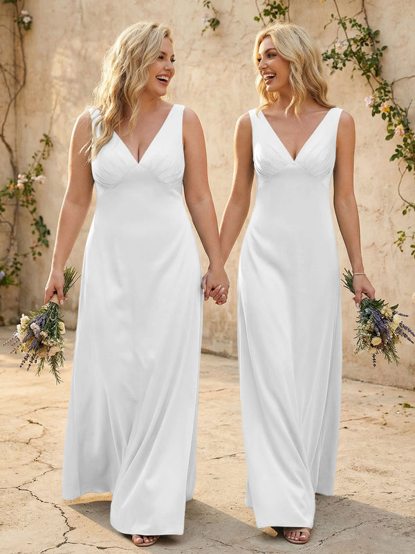 Satin V Neck Corset A Line Bridesmaid Dresses