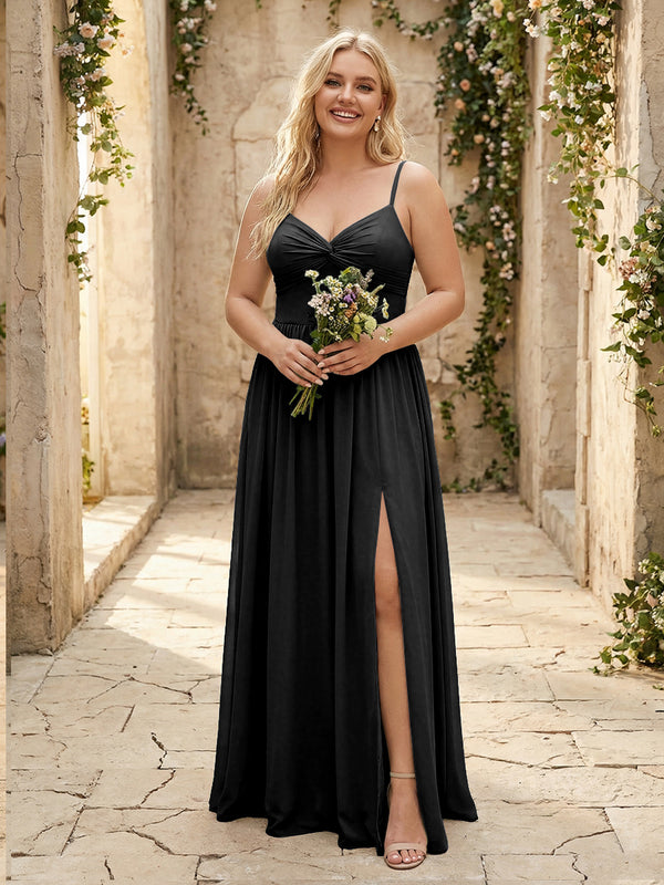 Spaghetti Straps Chiffon Sweetheart Bridesmaid Dresses with Slit