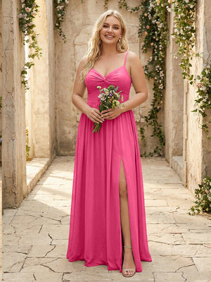 Spaghetti Straps Chiffon Sweetheart Bridesmaid Dresses with Slit