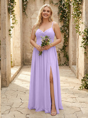 Spaghetti Straps Chiffon Sweetheart Bridesmaid Dresses with Slit