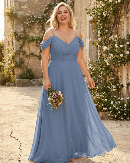 Spaghetti Straps Chiffon Pleated  Off the Shoulder Bridesmaid Dresses