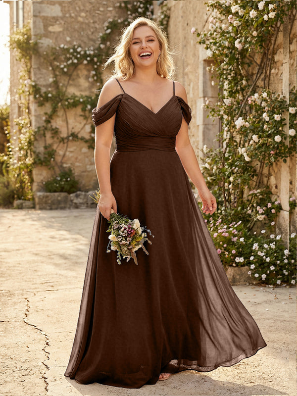 Spaghetti Straps Chiffon Pleated  Off the Shoulder Bridesmaid Dresses