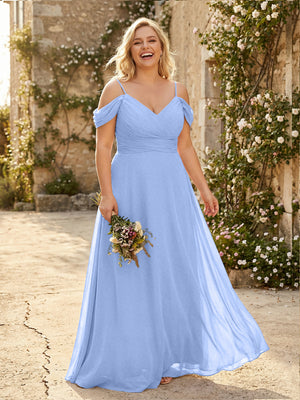 Spaghetti Straps Chiffon Pleated  Off the Shoulder Bridesmaid Dresses