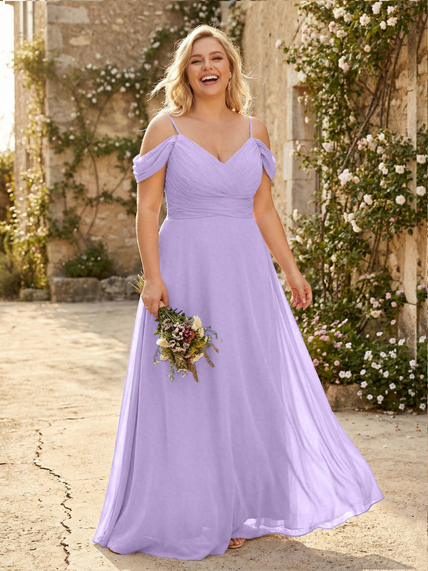 Spaghetti Straps Chiffon Pleated  Off the Shoulder Bridesmaid Dresses